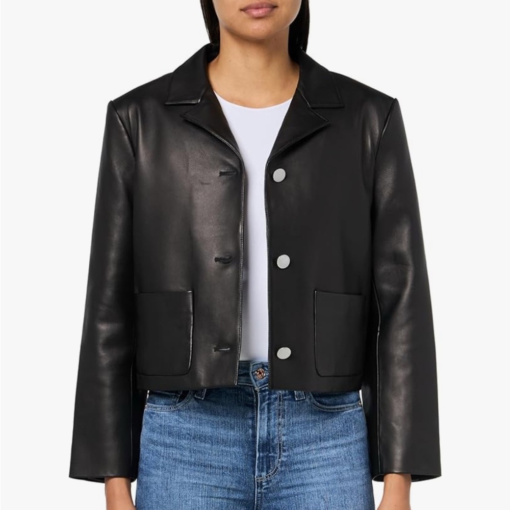Theory Boxy Crop Leather Jacket